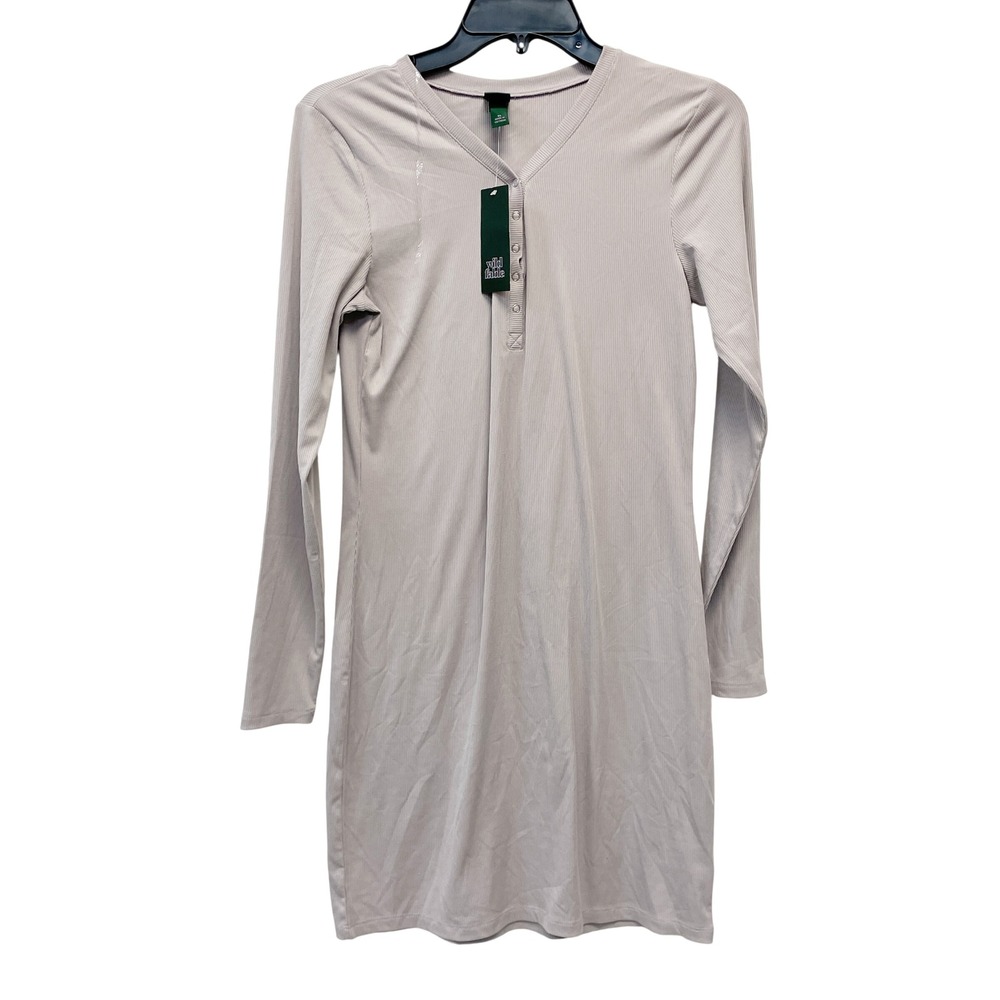Wild Fable Women's Taupe Ribbed Henley Long Sleeve Mini Dress Size XL - Picture 2 of 6